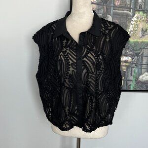 Adrianna Papell Black Mesh with Ribbon Soutache Top XL